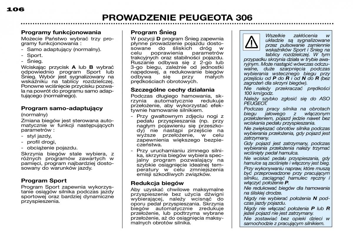 Peugeot 306 instrukcja obslugi / page 104