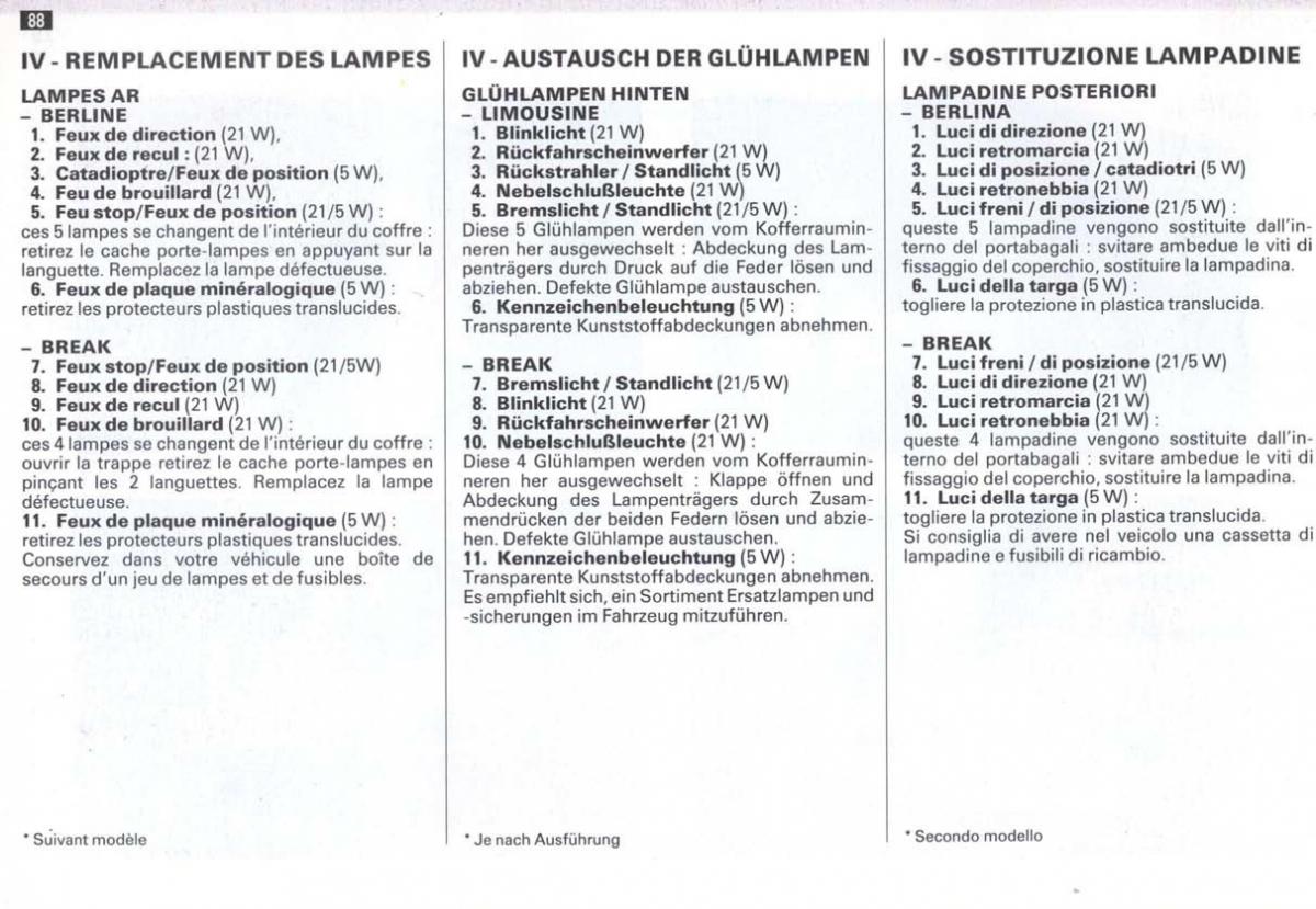 Peugeot 405 instrukcja obslugi / page 89