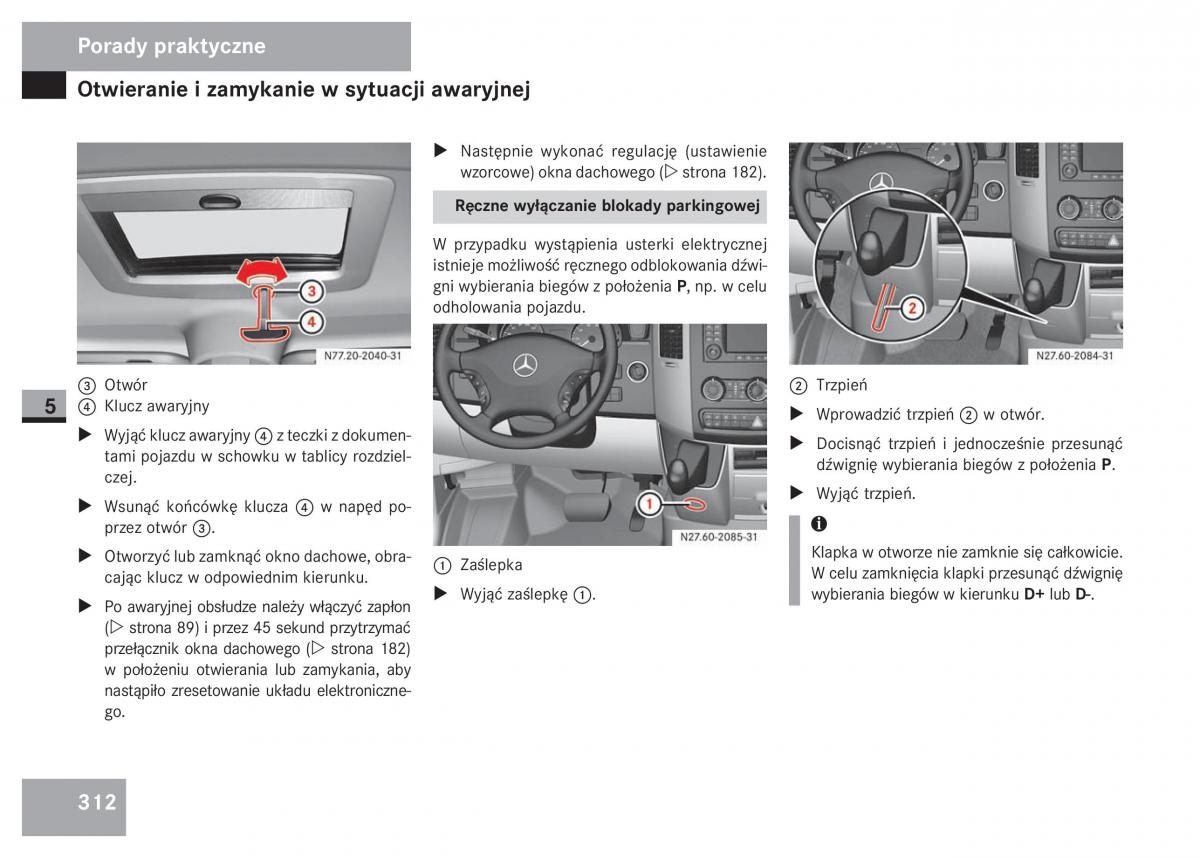 Mercedes Sprinter II 2 instrukcja obslugi / page 314