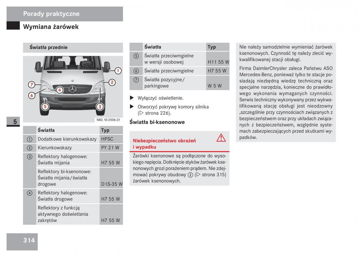 Mercedes Sprinter II 2 instrukcja obslugi / page 316