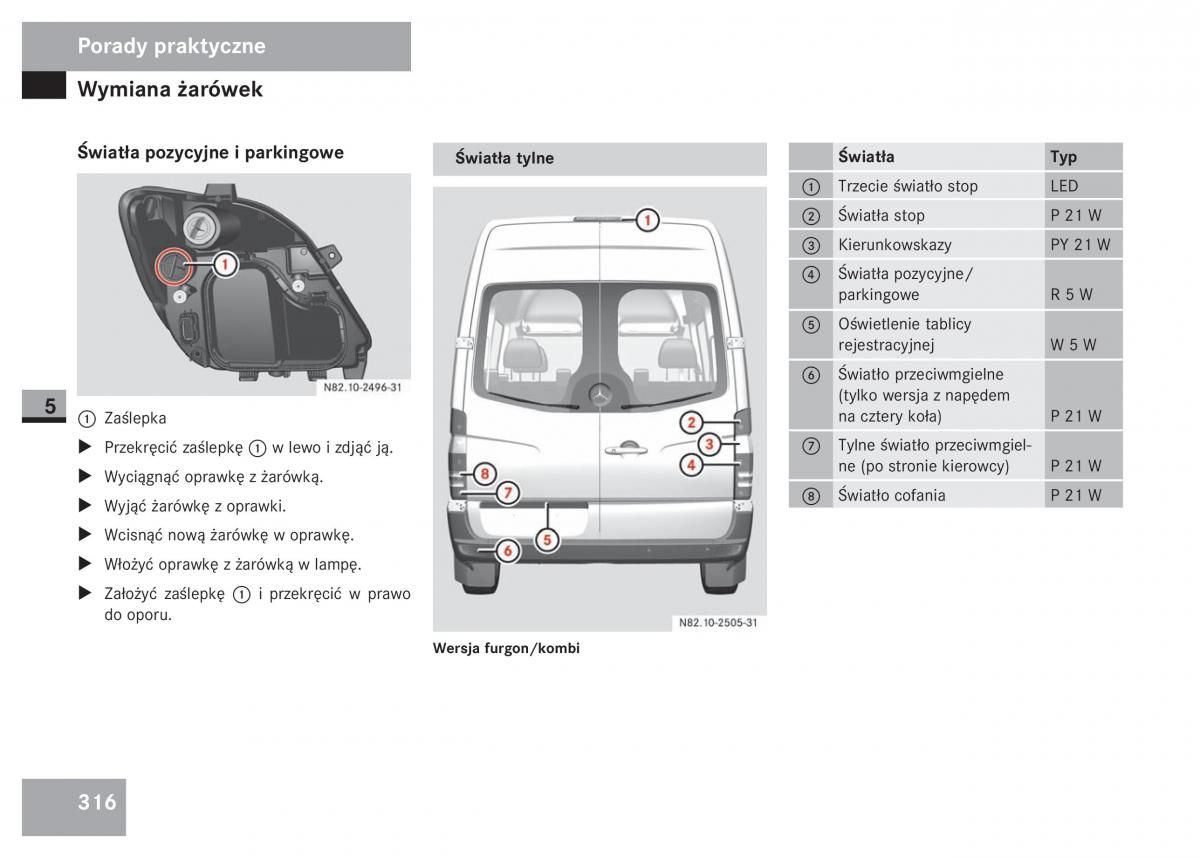 Mercedes Sprinter II 2 instrukcja obslugi / page 318