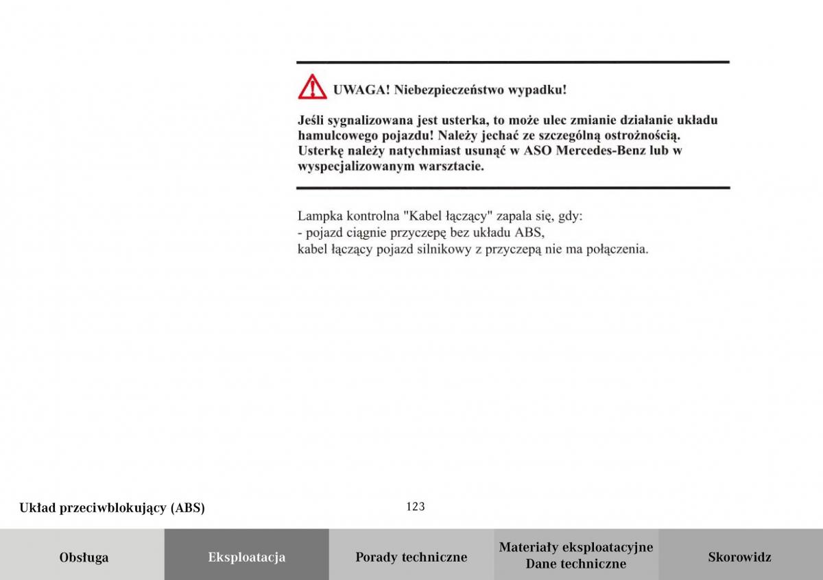 Mercedes Benz Vario instrukcja obslugi / page 125