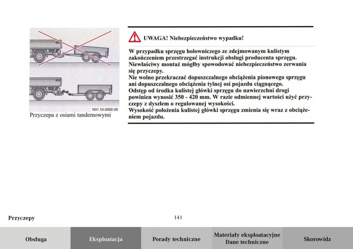 Mercedes Benz Vario instrukcja obslugi / page 143