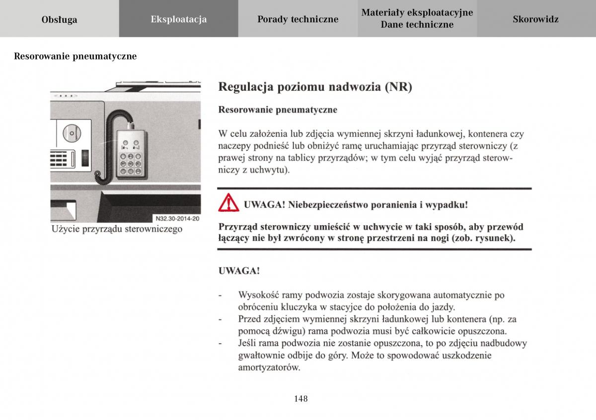 Mercedes Benz Vario instrukcja obslugi / page 150