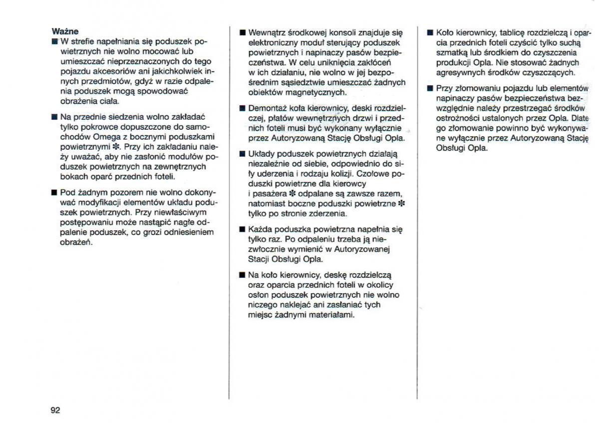 Opel Omega Vauxhall Omega B FL instrukcja obslugi / page 93
