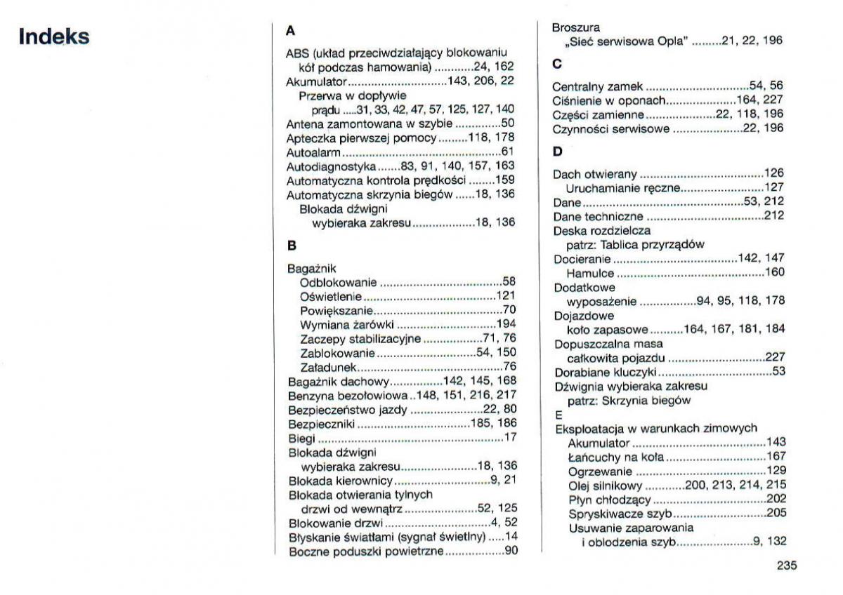 Opel Omega Vauxhall Omega B FL instrukcja obslugi / page 234