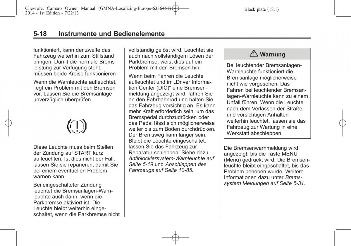 Chevrolet Camaro V 5 Handbuch / page 122