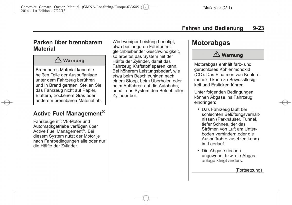 Chevrolet Camaro V 5 Handbuch / page 183