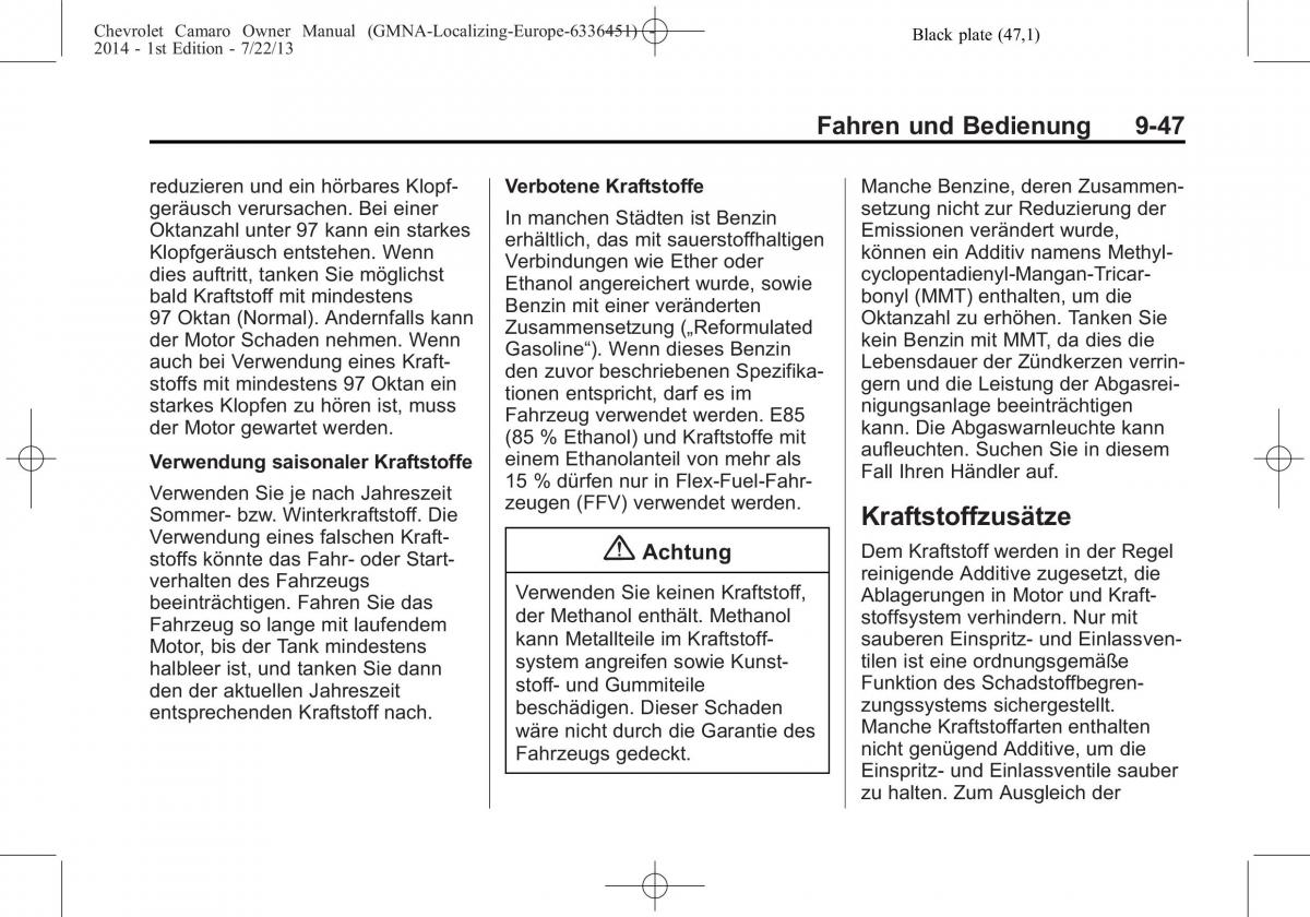 Chevrolet Camaro V 5 Handbuch / page 207