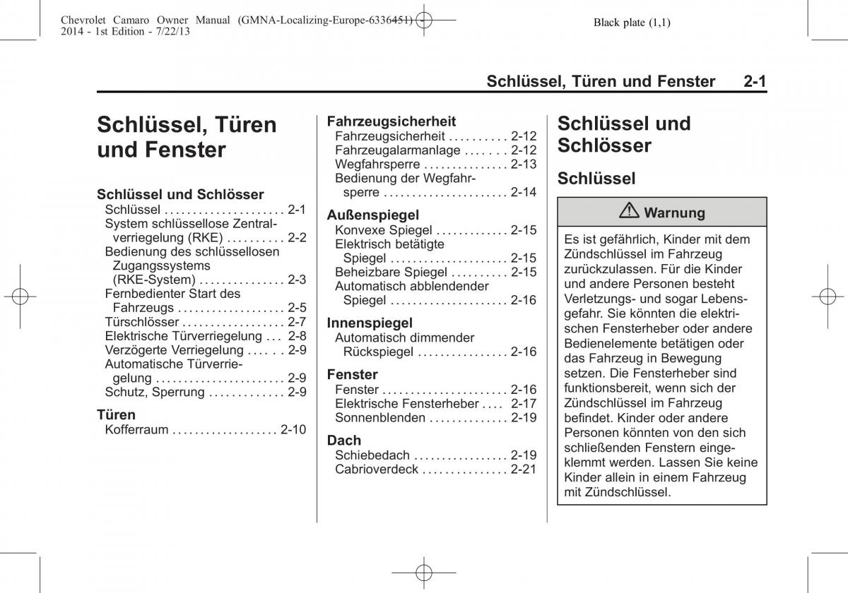 Chevrolet Camaro V 5 Handbuch / page 23