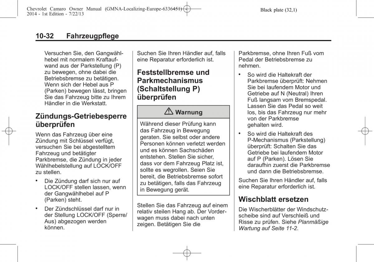 Chevrolet Camaro V 5 Handbuch / page 250