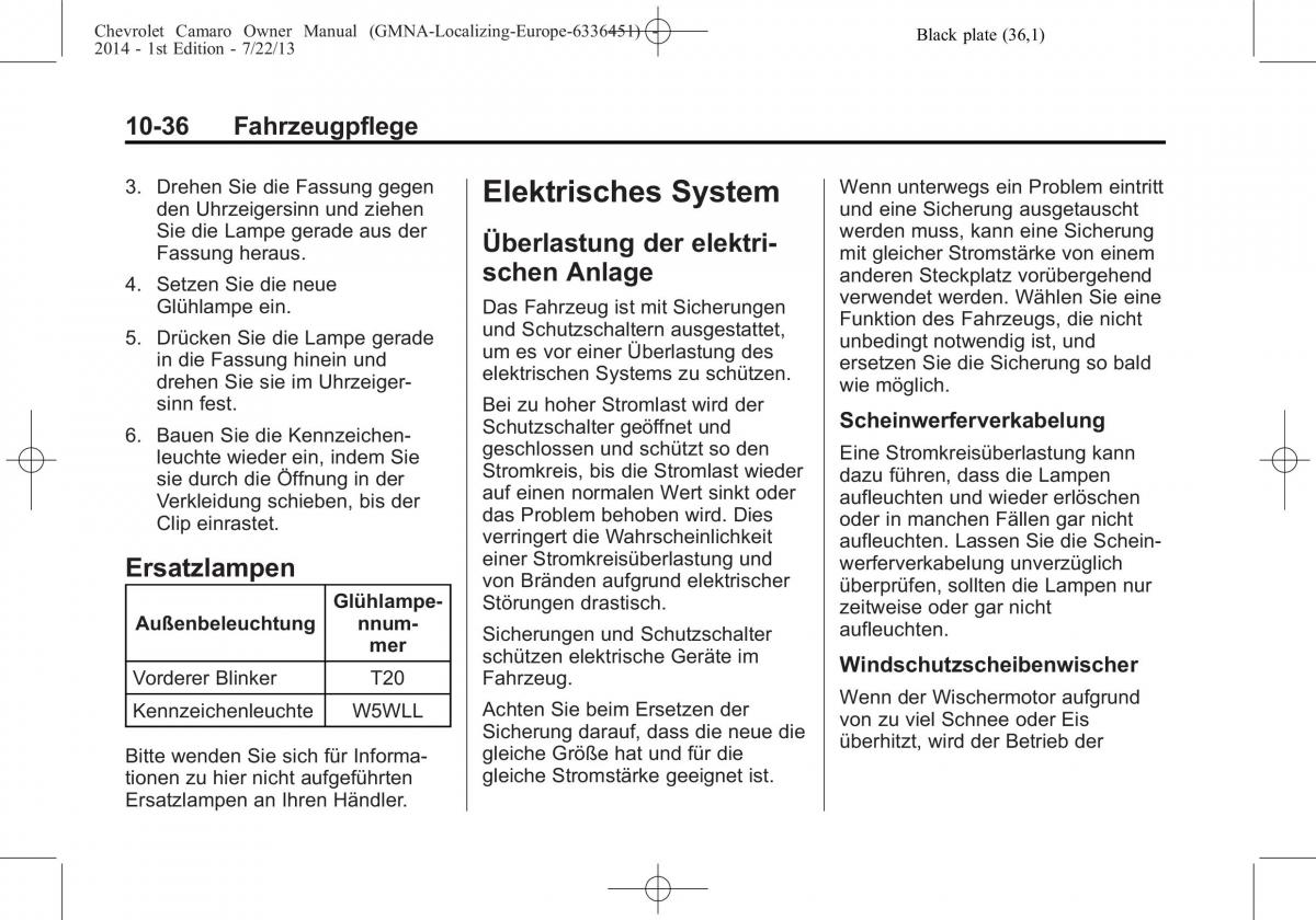 Chevrolet Camaro V 5 Handbuch / page 254