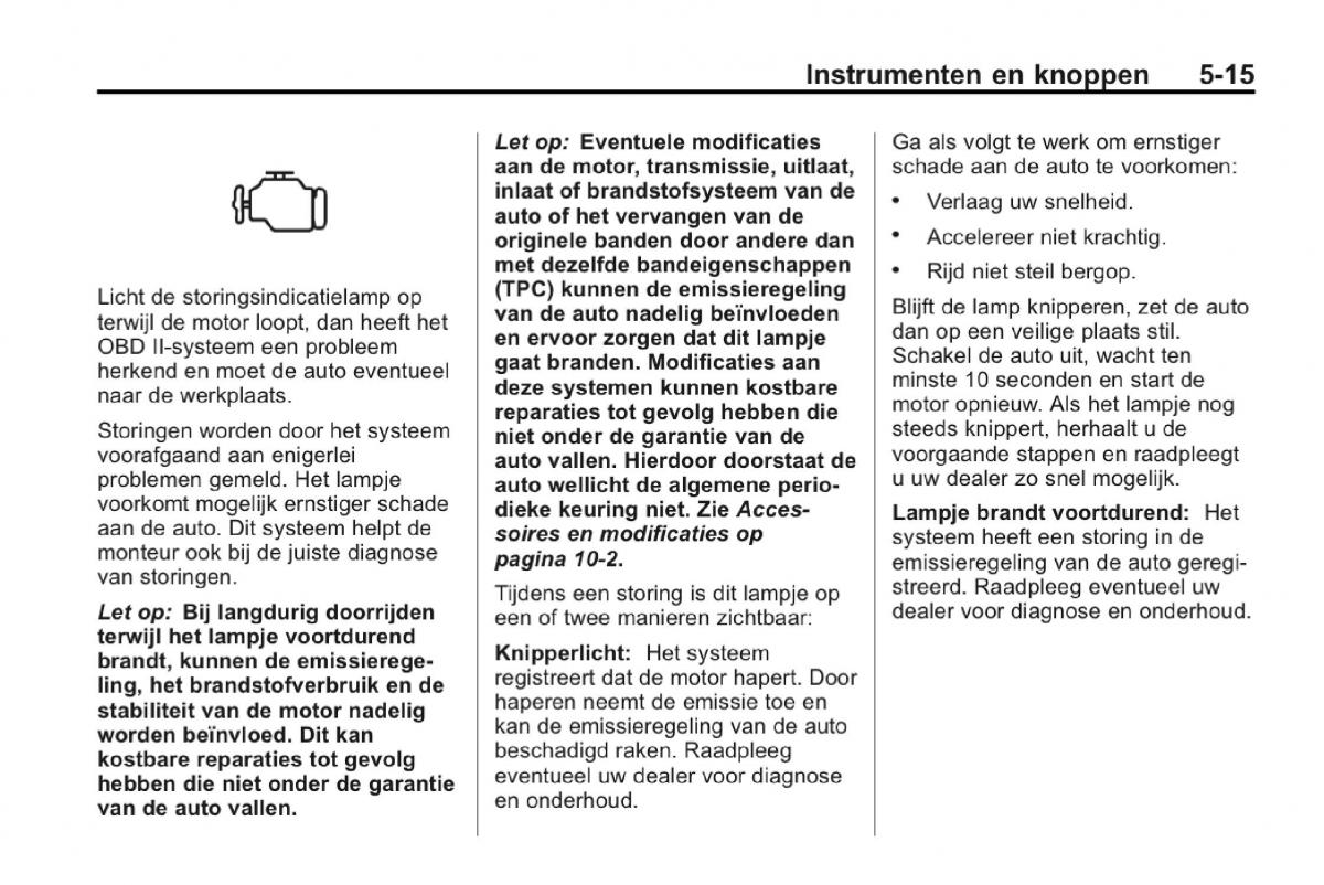 Chevrolet Camaro V 5 Bilens instruktionsbog / page 122