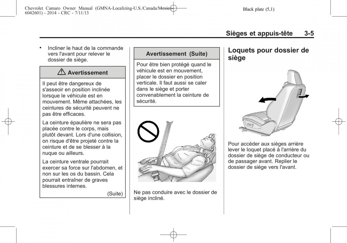 Chevrolet Camaro V 5 manuel du proprietaire / page 63