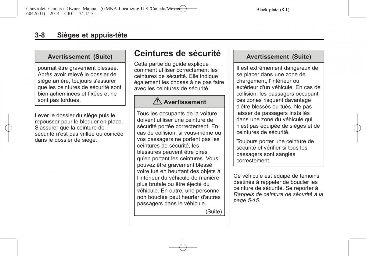 Chevrolet Camaro V 5 manuel du proprietaire / page 66