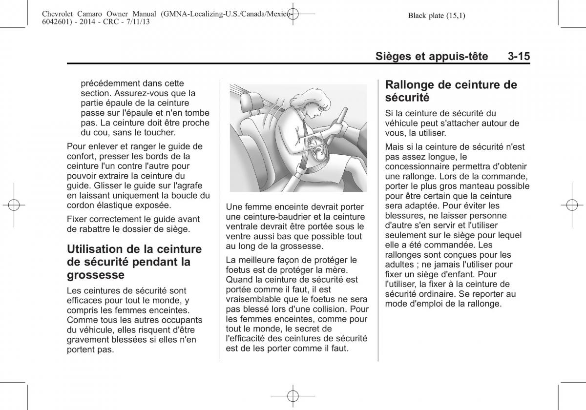 Chevrolet Camaro V 5 manuel du proprietaire / page 73