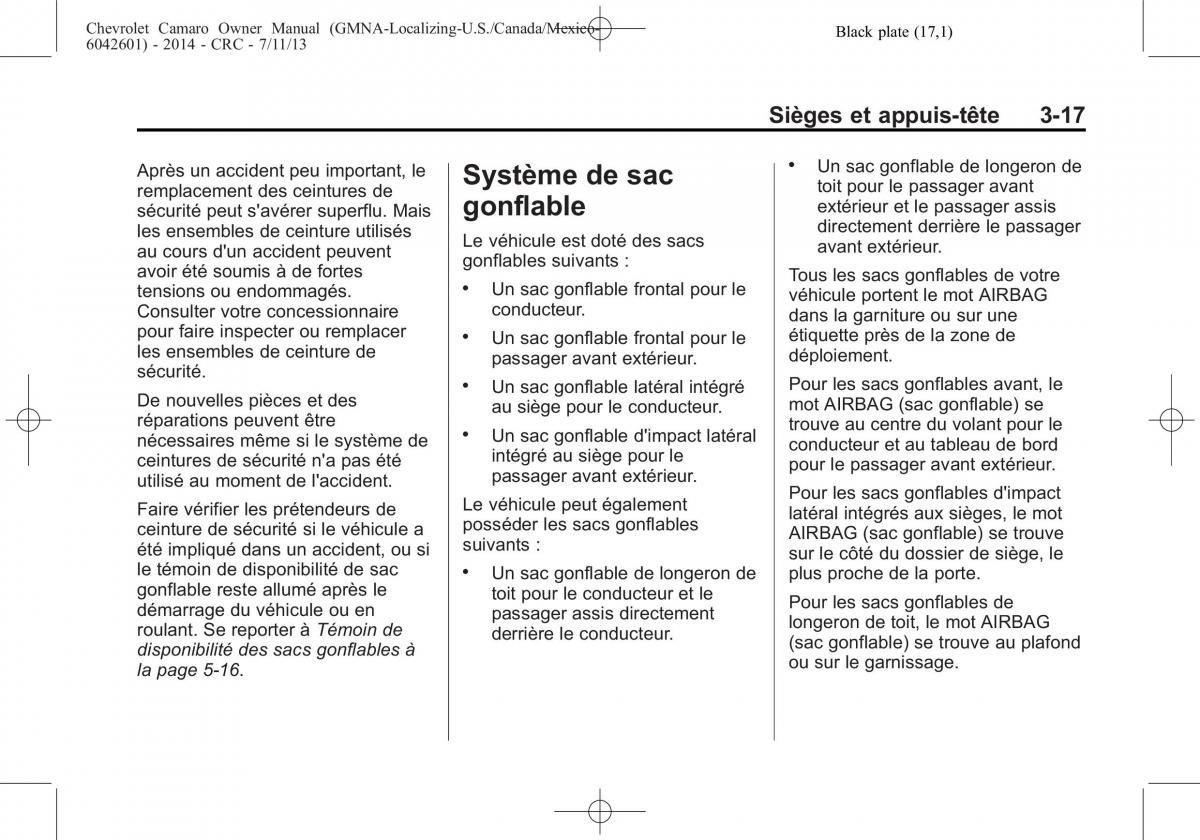 Chevrolet Camaro V 5 manuel du proprietaire / page 75