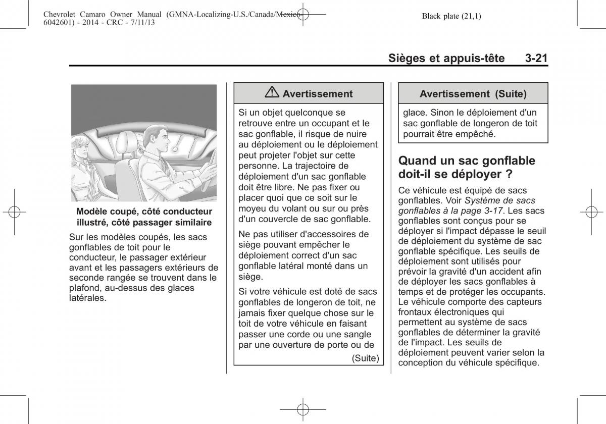 Chevrolet Camaro V 5 manuel du proprietaire / page 79