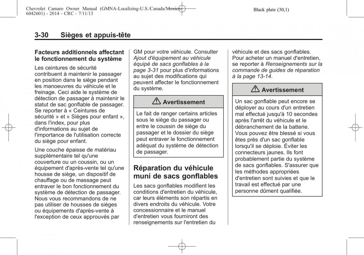 Chevrolet Camaro V 5 manuel du proprietaire / page 88