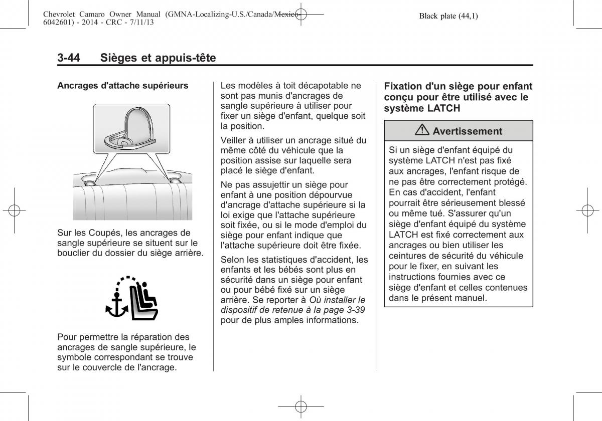 Chevrolet Camaro V 5 manuel du proprietaire / page 102