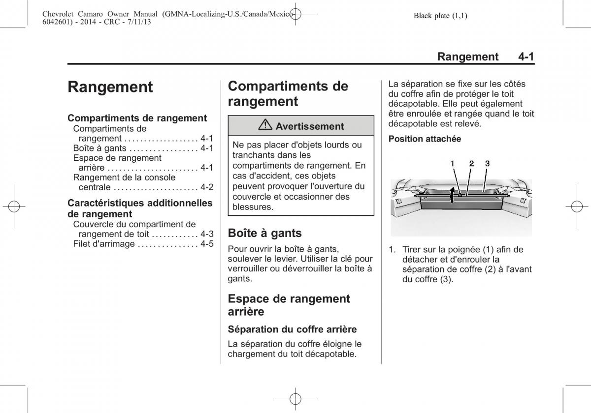 Chevrolet Camaro V 5 manuel du proprietaire / page 113