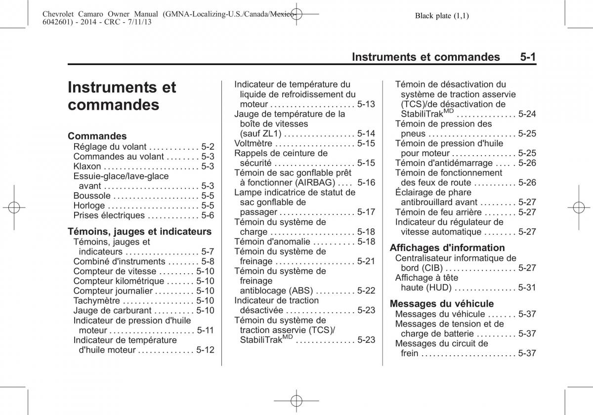 Chevrolet Camaro V 5 manuel du proprietaire / page 119