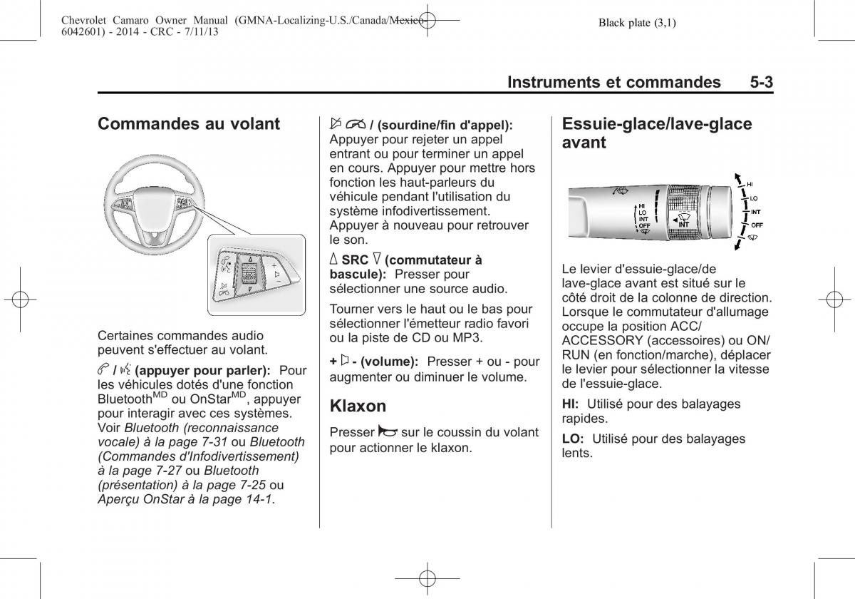 Chevrolet Camaro V 5 manuel du proprietaire / page 121