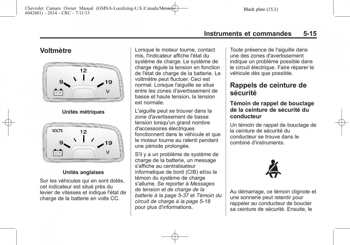 Chevrolet Camaro V 5 manuel du proprietaire / page 133