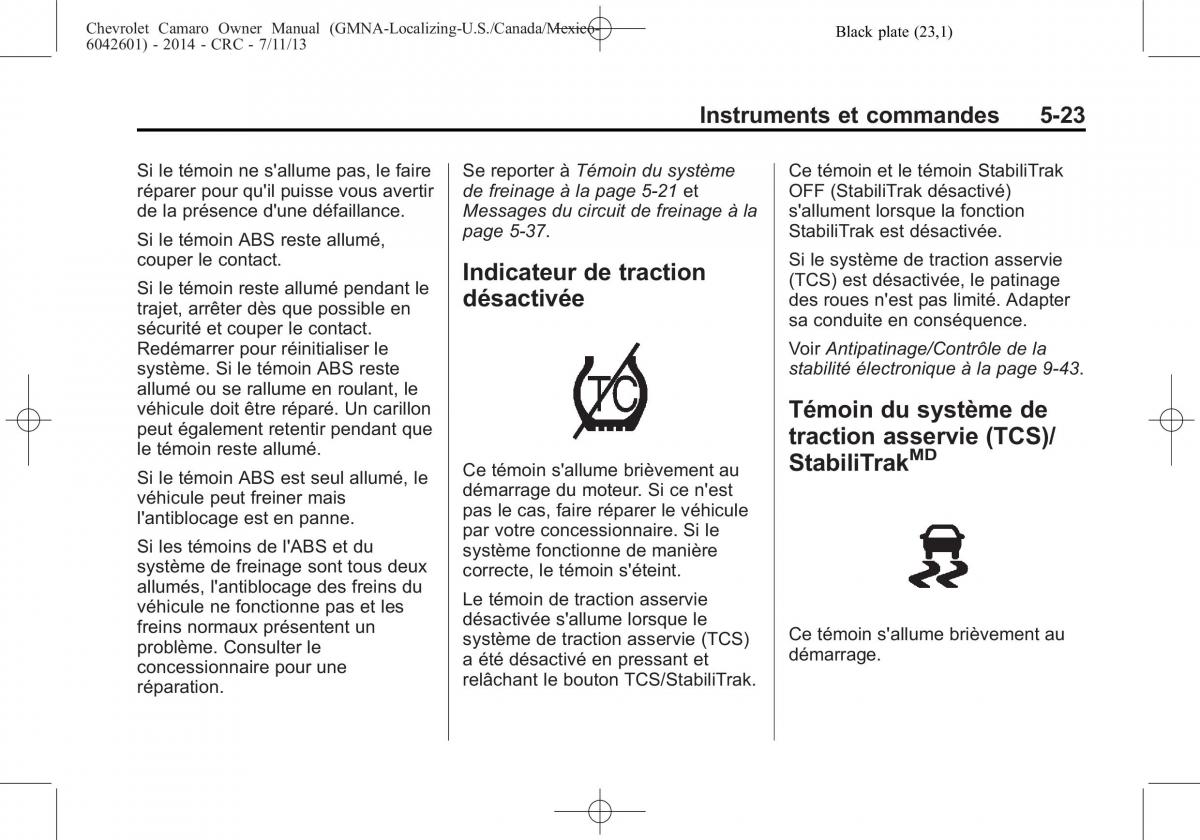 Chevrolet Camaro V 5 manuel du proprietaire / page 141