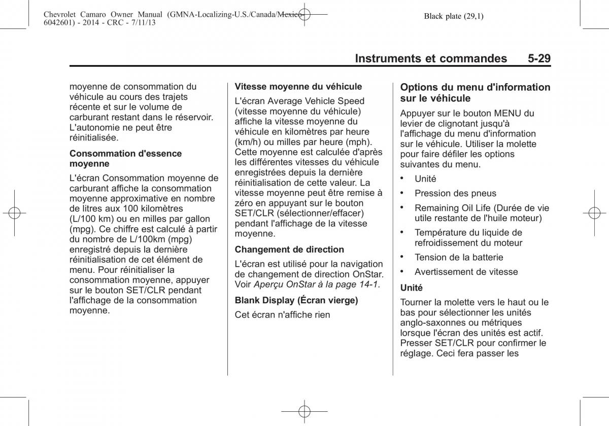 Chevrolet Camaro V 5 manuel du proprietaire / page 147