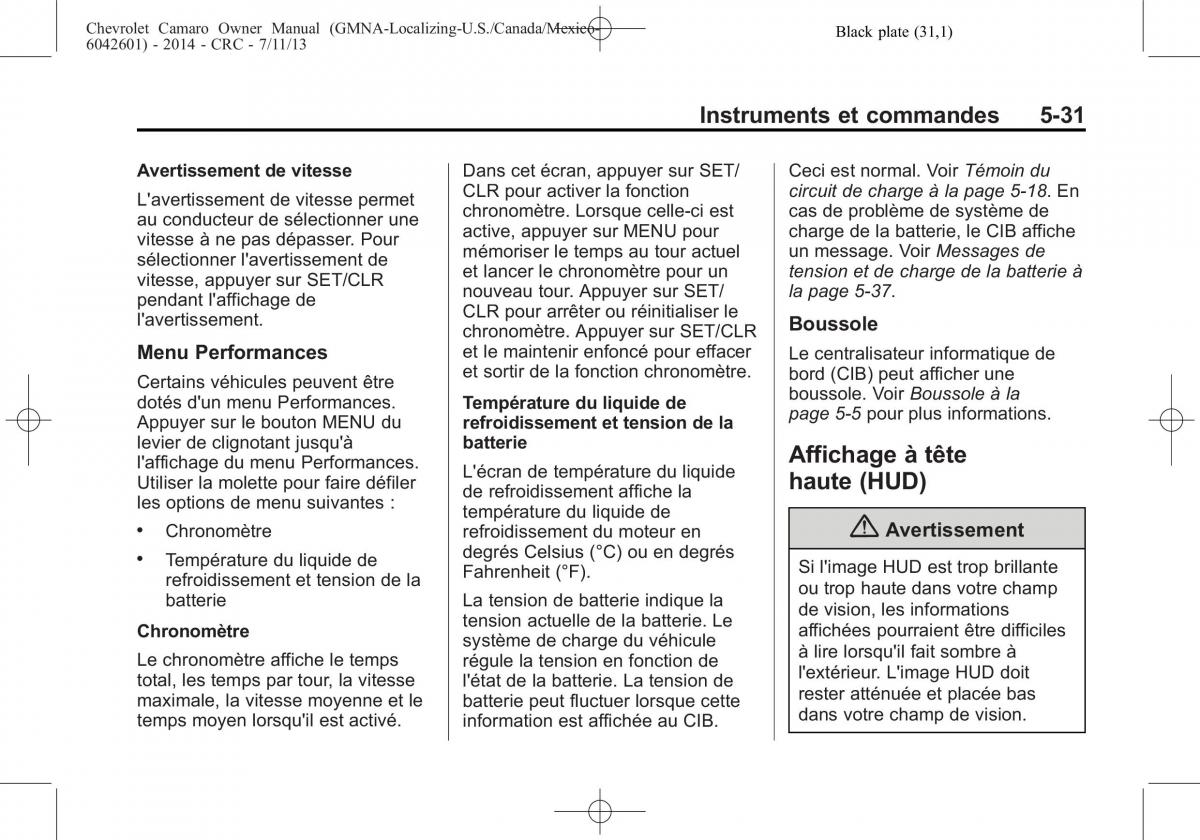 Chevrolet Camaro V 5 manuel du proprietaire / page 149