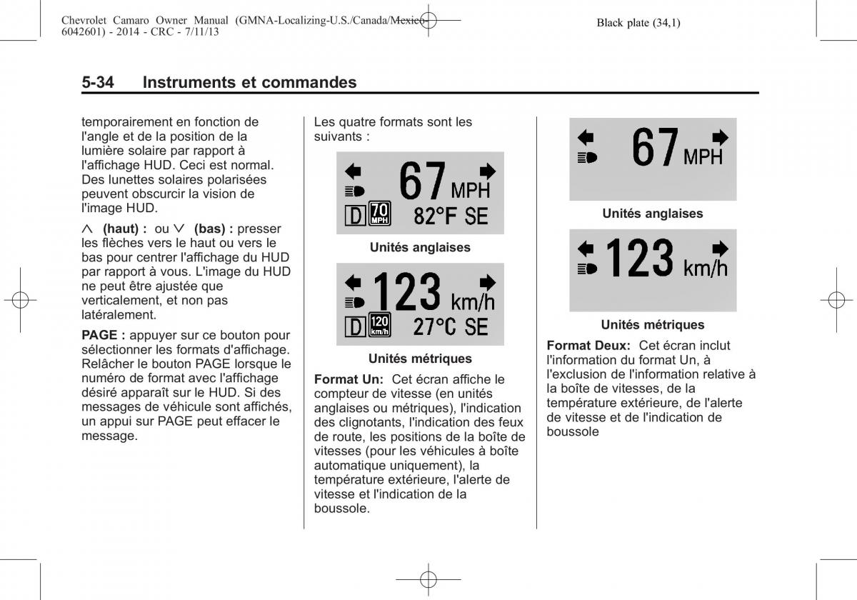 Chevrolet Camaro V 5 manuel du proprietaire / page 152