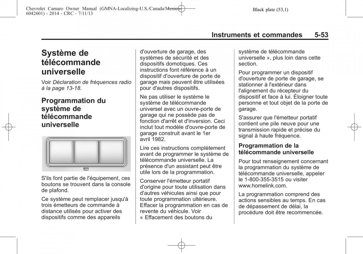 Chevrolet Camaro V 5 manuel du proprietaire / page 171