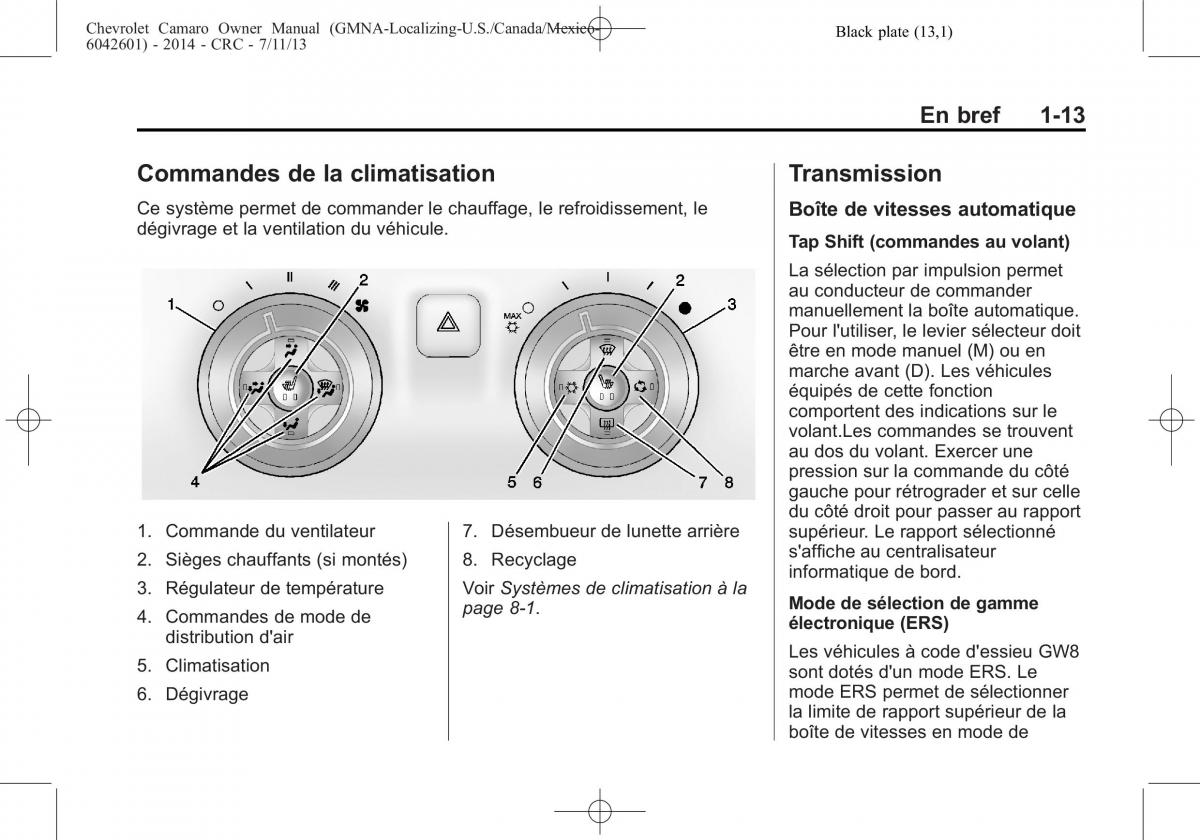 Chevrolet Camaro V 5 manuel du proprietaire / page 19