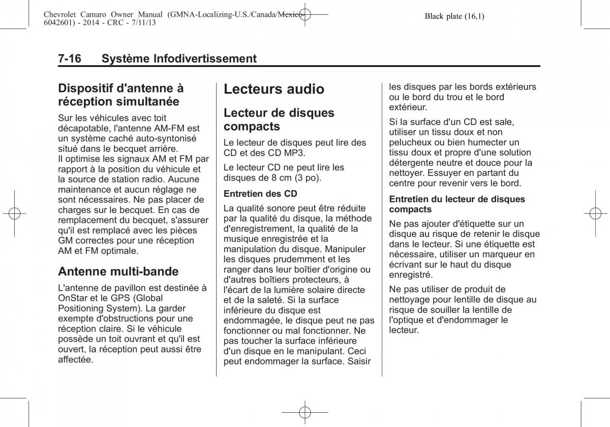 Chevrolet Camaro V 5 manuel du proprietaire / page 198