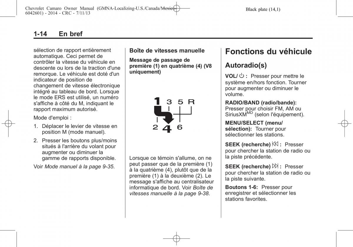 Chevrolet Camaro V 5 manuel du proprietaire / page 20