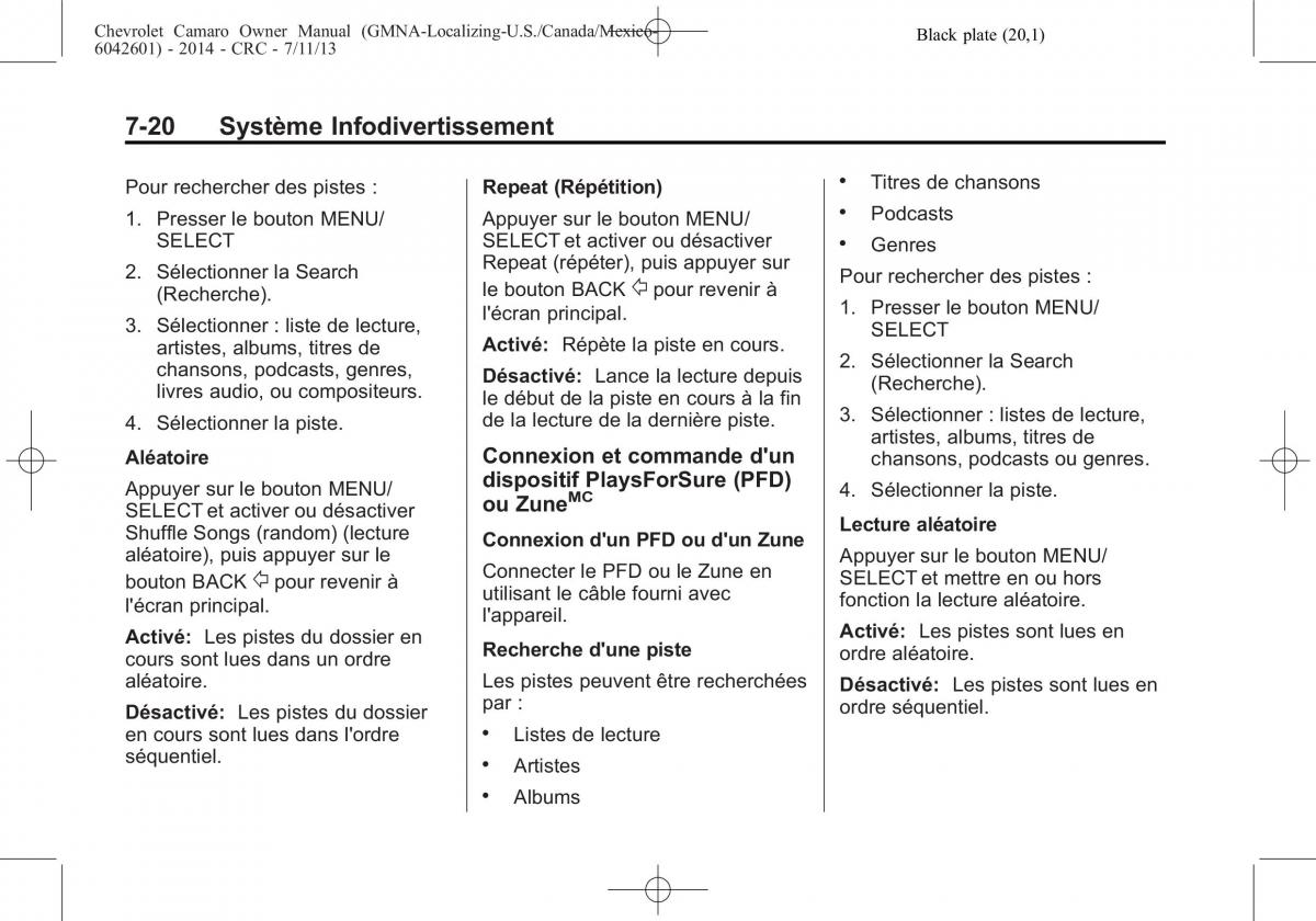 Chevrolet Camaro V 5 manuel du proprietaire / page 202