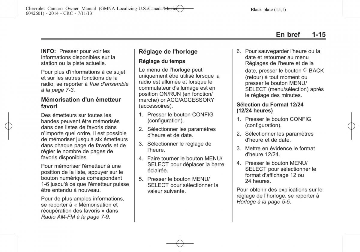 Chevrolet Camaro V 5 manuel du proprietaire / page 21