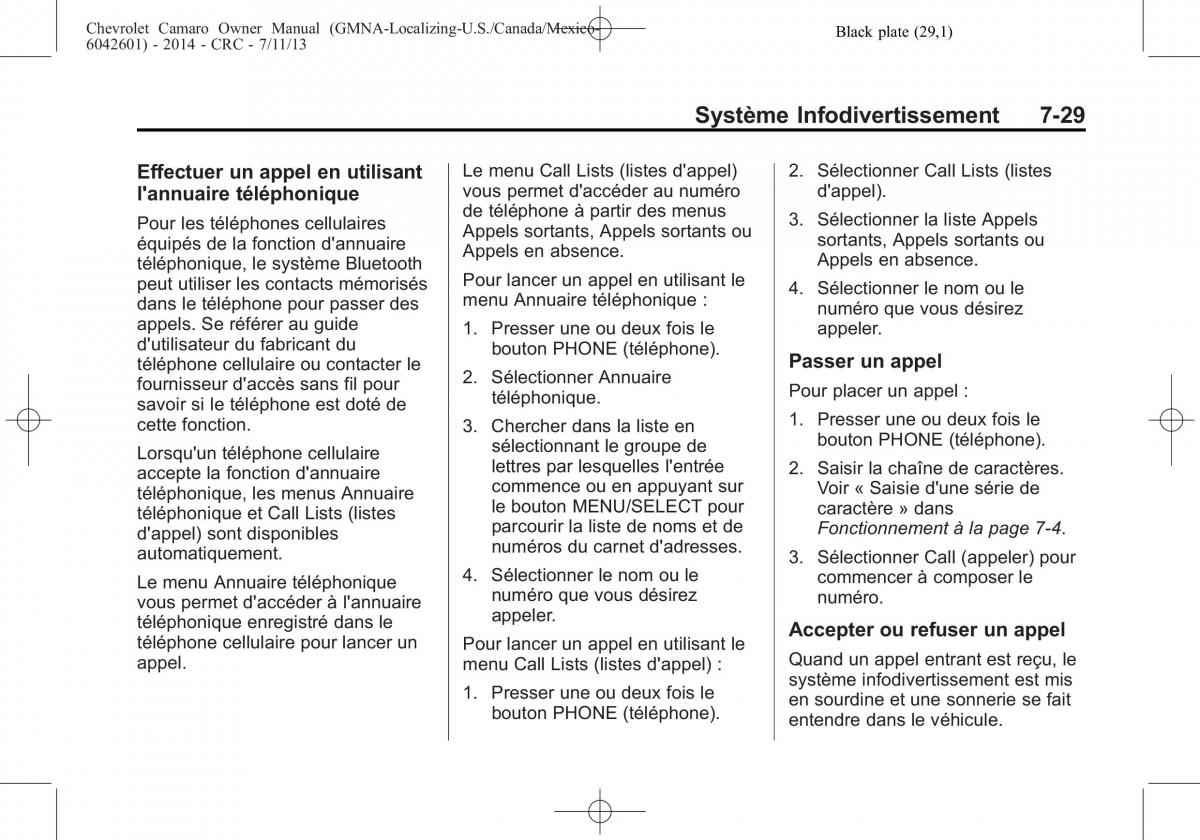 Chevrolet Camaro V 5 manuel du proprietaire / page 211