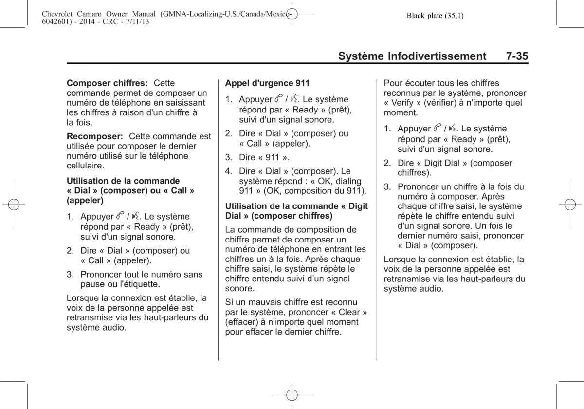 Chevrolet Camaro V 5 manuel du proprietaire / page 217