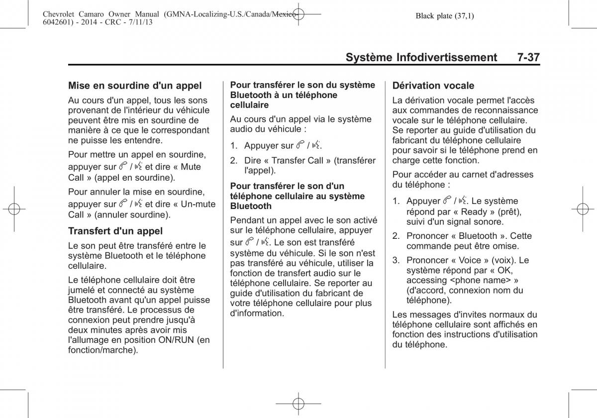 Chevrolet Camaro V 5 manuel du proprietaire / page 219