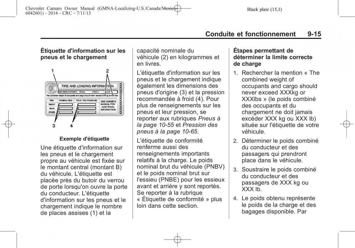 Chevrolet Camaro V 5 manuel du proprietaire / page 239