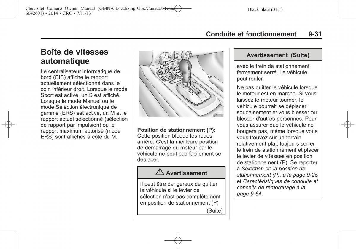 Chevrolet Camaro V 5 manuel du proprietaire / page 255