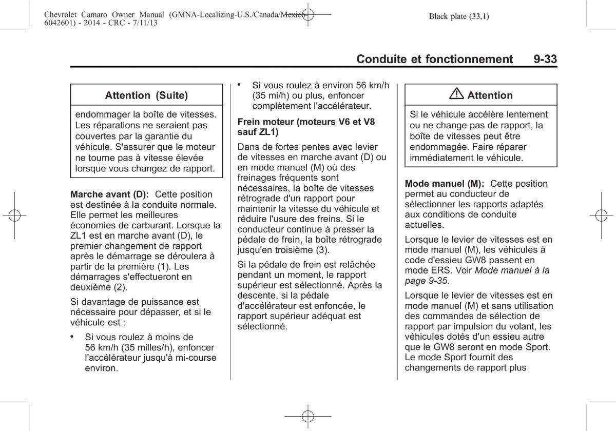 Chevrolet Camaro V 5 manuel du proprietaire / page 257