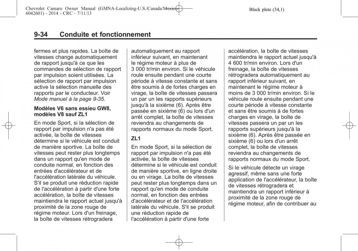 Chevrolet Camaro V 5 manuel du proprietaire / page 258