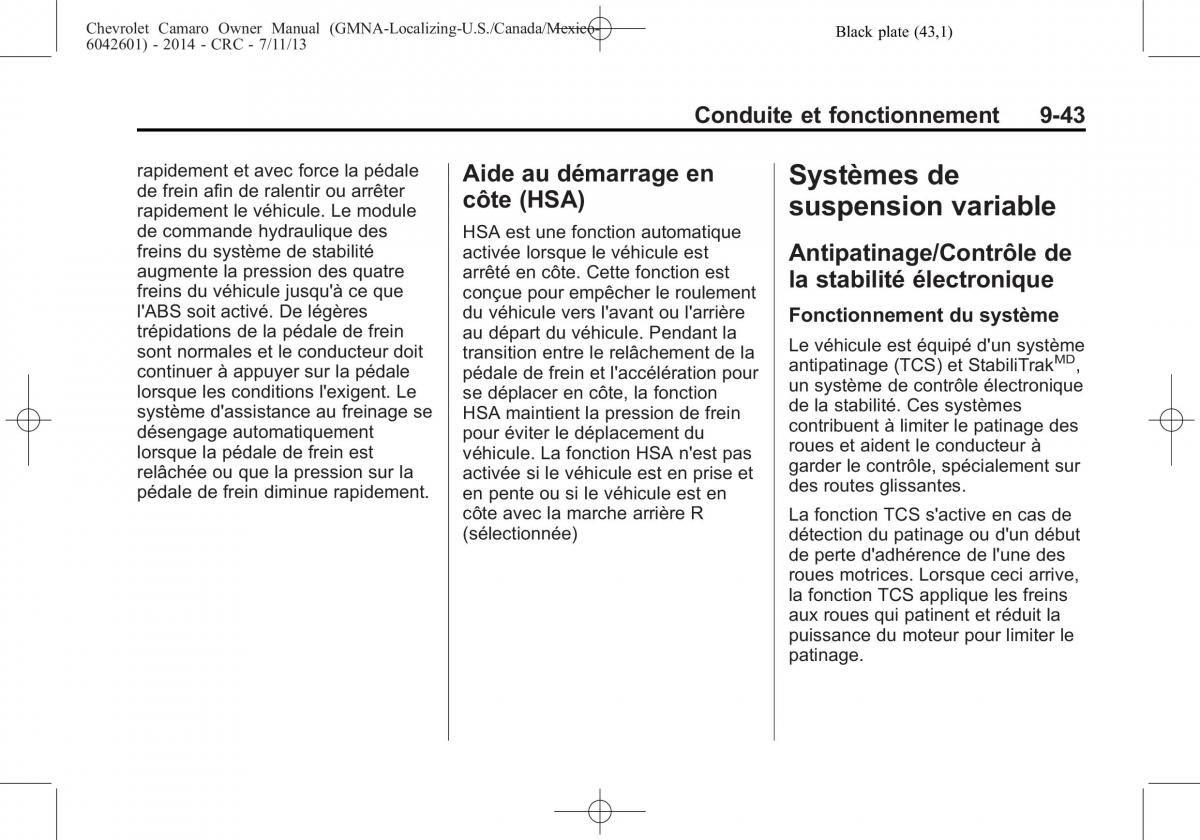 Chevrolet Camaro V 5 manuel du proprietaire / page 267