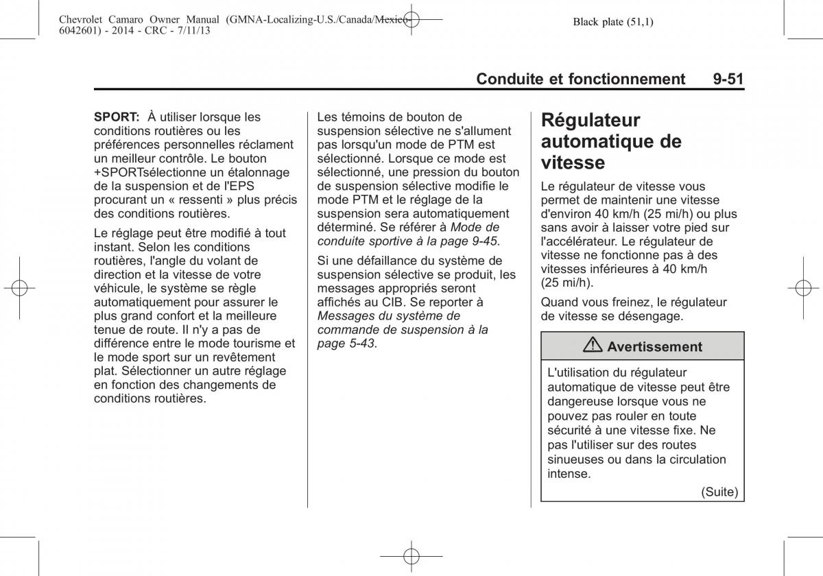 Chevrolet Camaro V 5 manuel du proprietaire / page 275