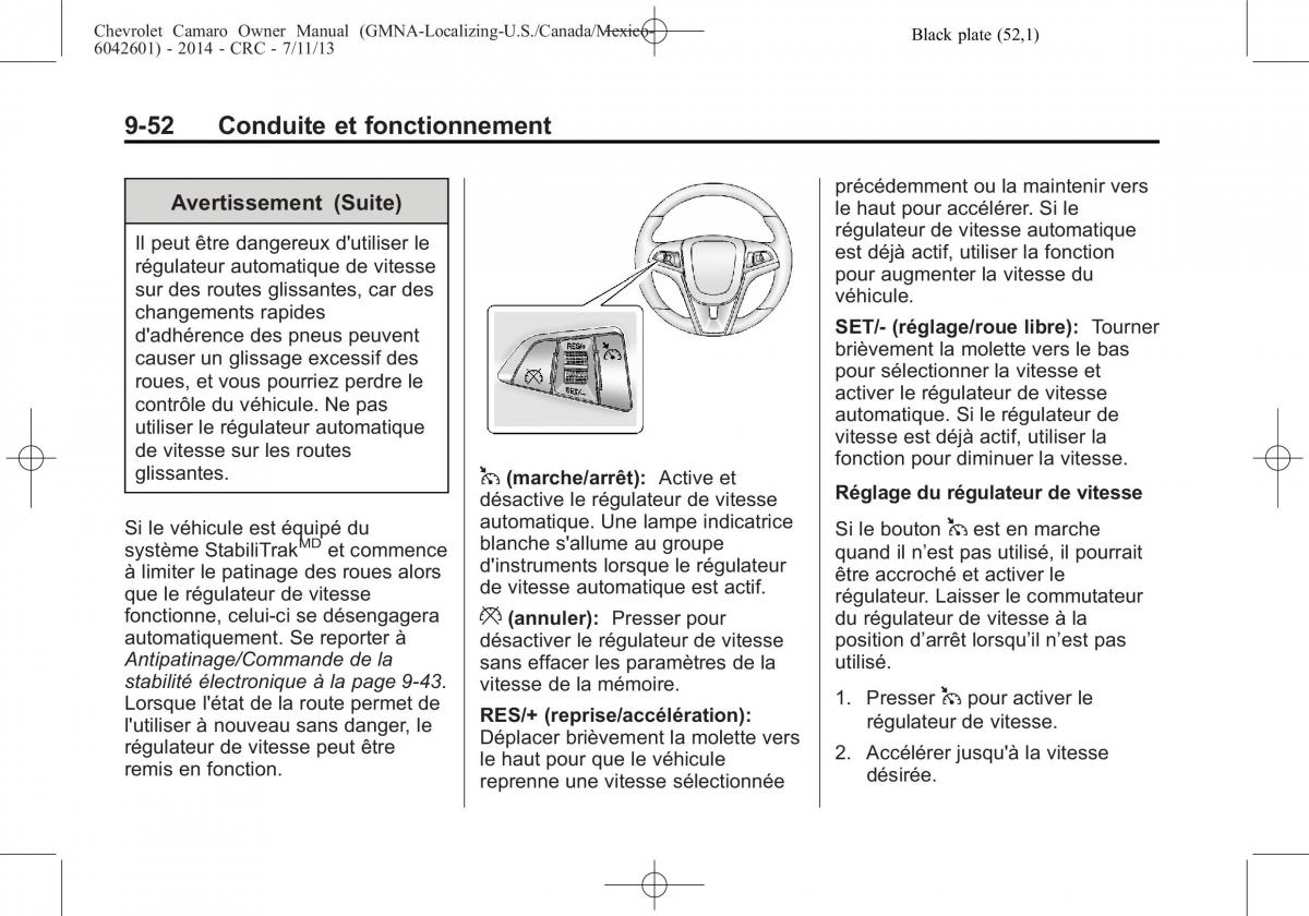 Chevrolet Camaro V 5 manuel du proprietaire / page 276