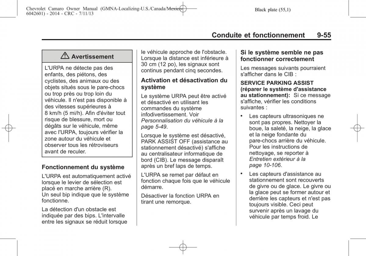 Chevrolet Camaro V 5 manuel du proprietaire / page 279