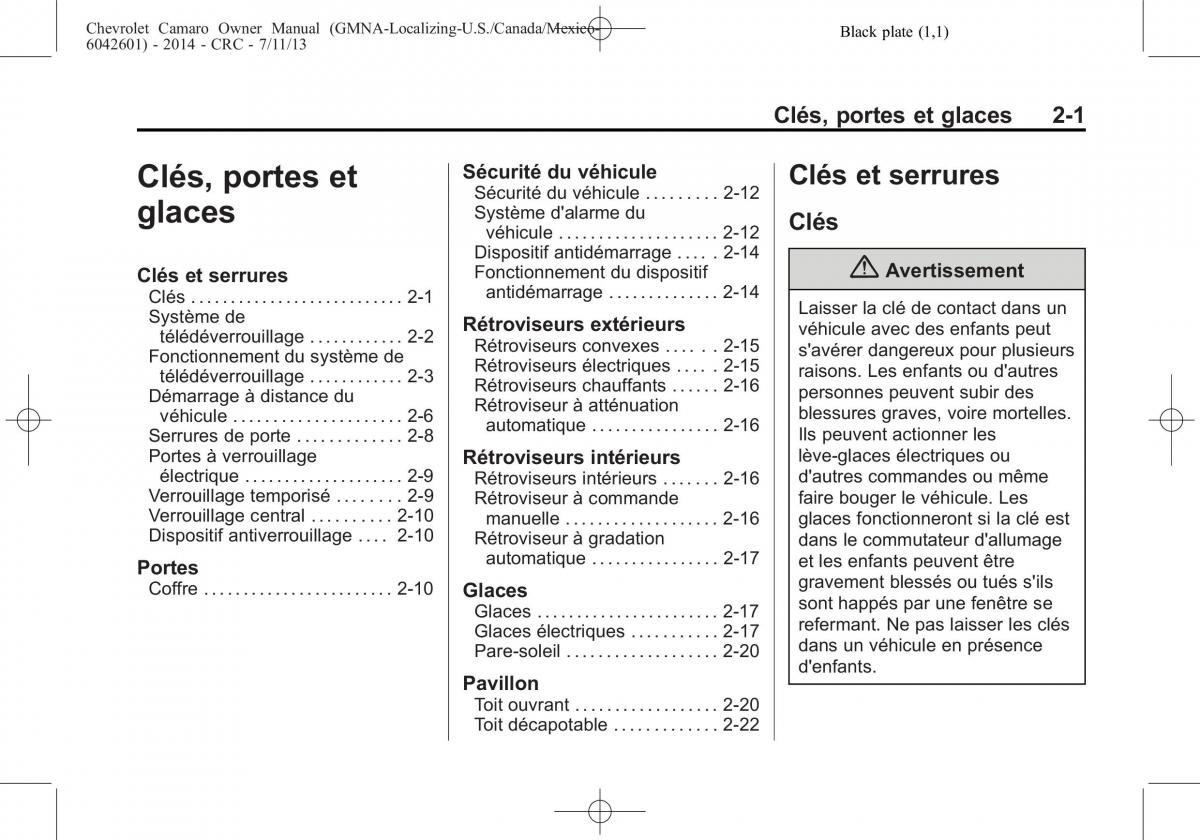 Chevrolet Camaro V 5 manuel du proprietaire / page 31